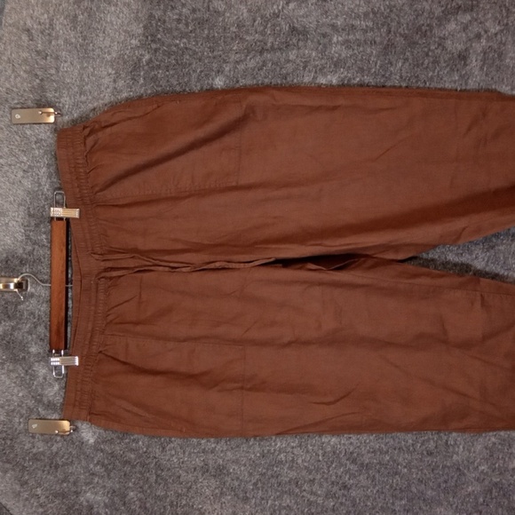 Lands' End Womens High Rise Pull On Crop Pants Chocolate Brown Linen Size22w - Picture 2 of 10